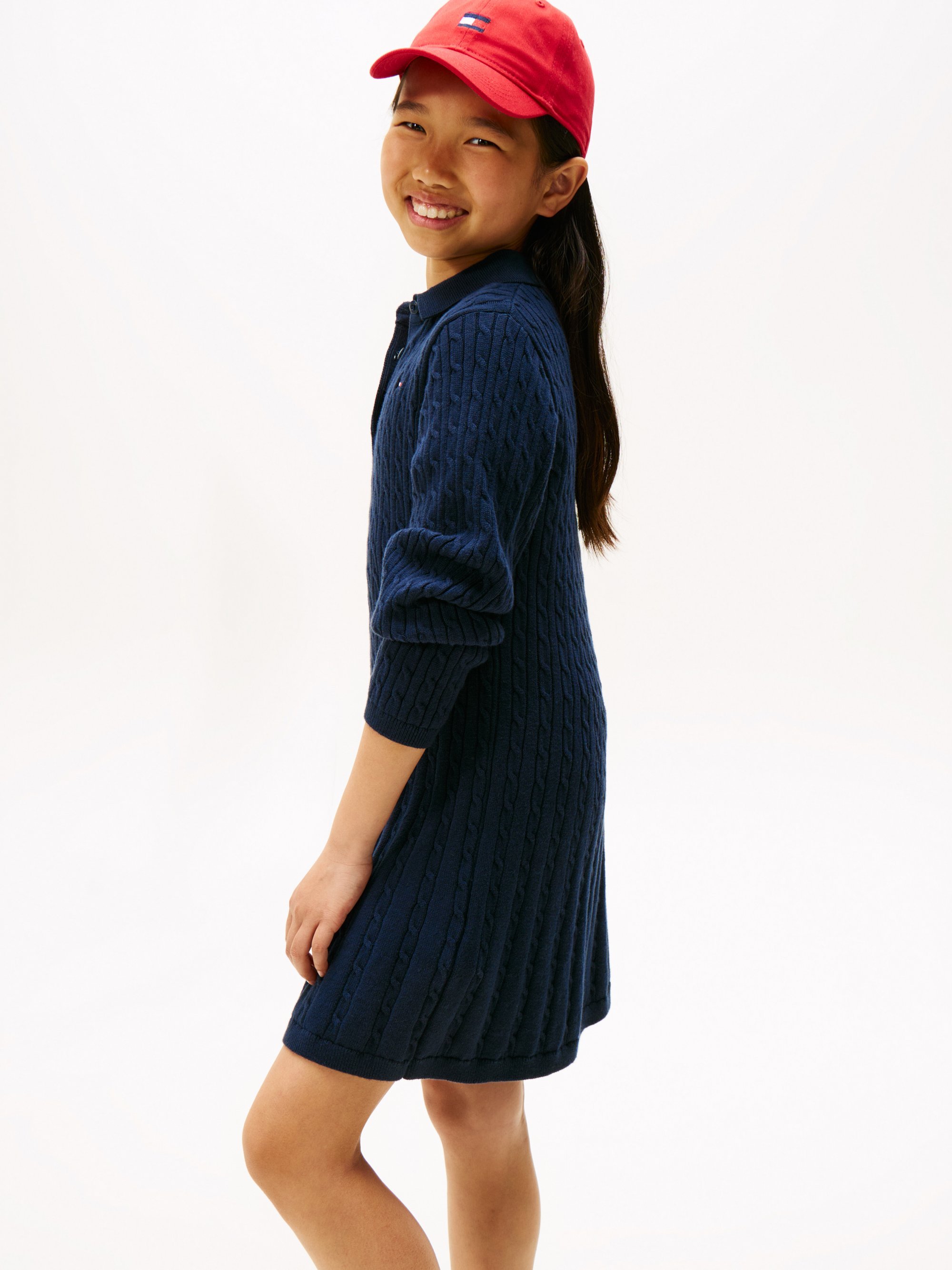 Tommy Hilfiger CABLE SWEETER DRESS - Pulover obleka - temno modra