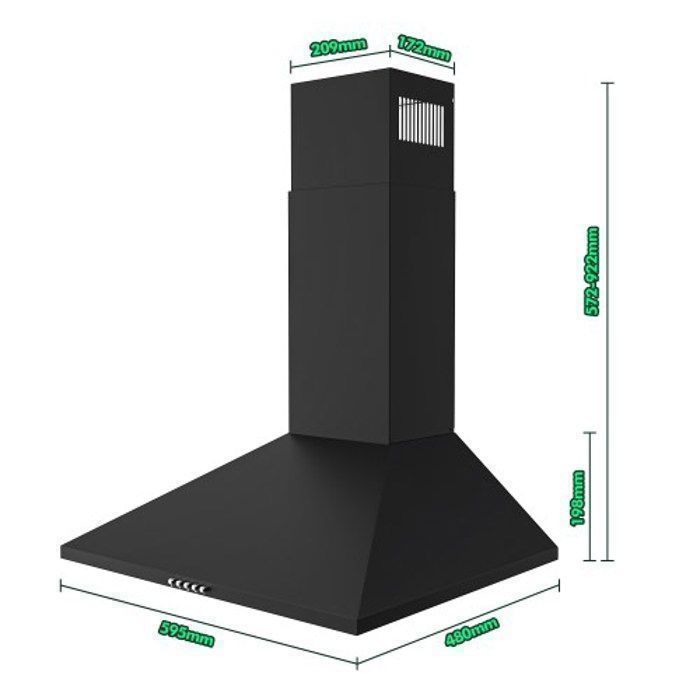 FIREGAS 60 cm afzuigkap 368 m³/u - Afzuiging of recirculatie - Wandmontage - Zwart - Energieklasse A++