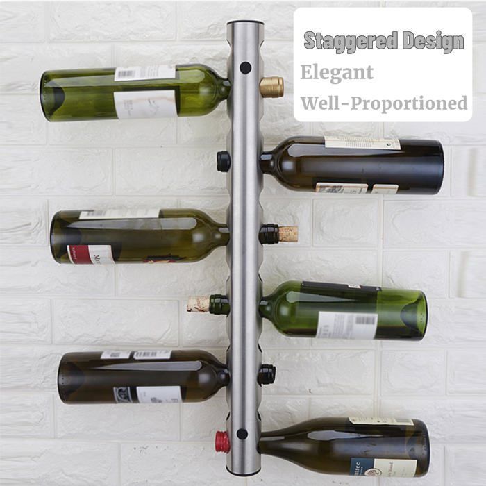 Portabottiglie, portabottiglie per 12 bottiglie, espositore da parete per bottiglie di vino, ripiani fissi in acciaio inox per vino