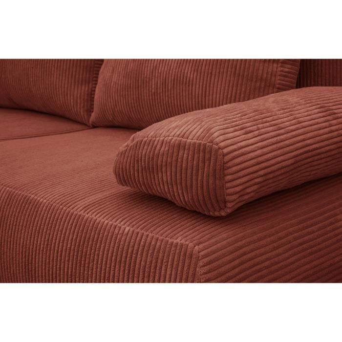 Canapé convertible - 3 places - MIKA - Velours côtelé terracotta - Coffre de rangement - L 192 x H 84 x P 93 cm