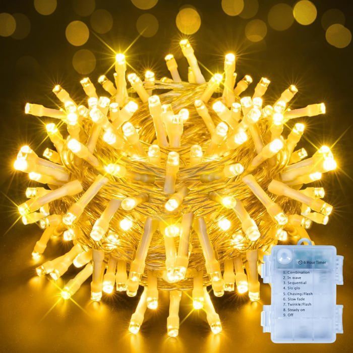 Luci natalizie da esterno a batteria, 8 m, 100 LED, luci per albero di Natale, impermeabili.