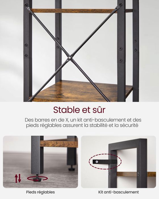 Libreria a 6 ripiani VASAGLE, mobile contenitore, scaffale da ufficio, 30 x 40 x 187,5 cm, marrone rustico e nero inchiostro.