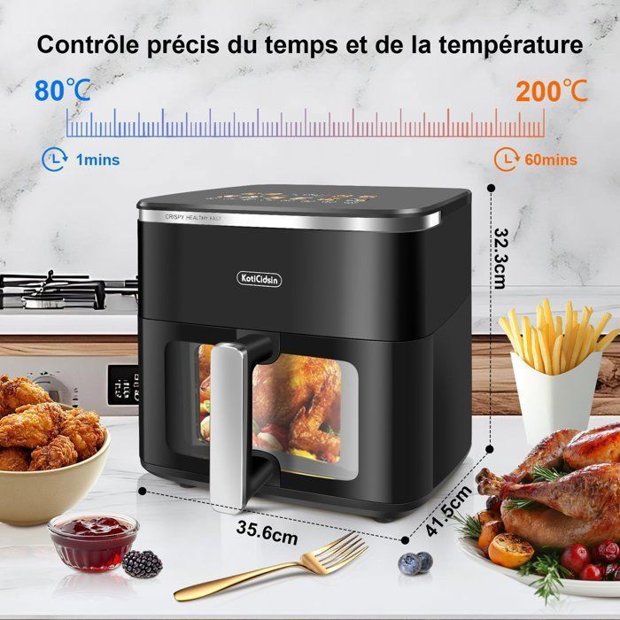 Friggitrice ad aria - KOTICIDSIN - KotiCidsin - 11L - 2000W - Touchscreen con finestra di visualizzazione
