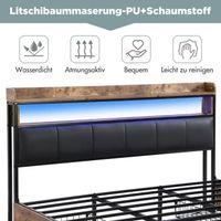 Cama doble de 180x200 cm - PERGAR - Cajones de almacenamiento - Iluminación LED - Cabecero tapizado
