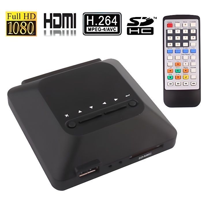 Passerelle Multimédia 1080 P Full HD Yuv Av Tv HDMI Tv Lecteur Cartes SD Mmc USB Plastique YONIS
