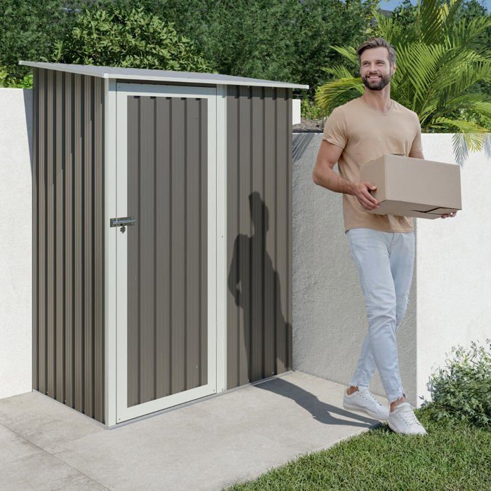Caseta de jardín metálica Trigano de 1,04 m² con techo plano + kit de anclaje