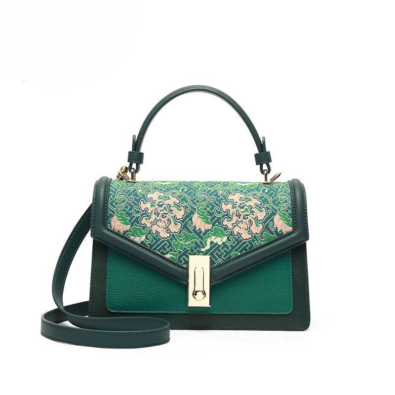 Sac bandoulière femme en cuir véritable, vert, mini sac à main de créateur brodé, petit sac à main femme