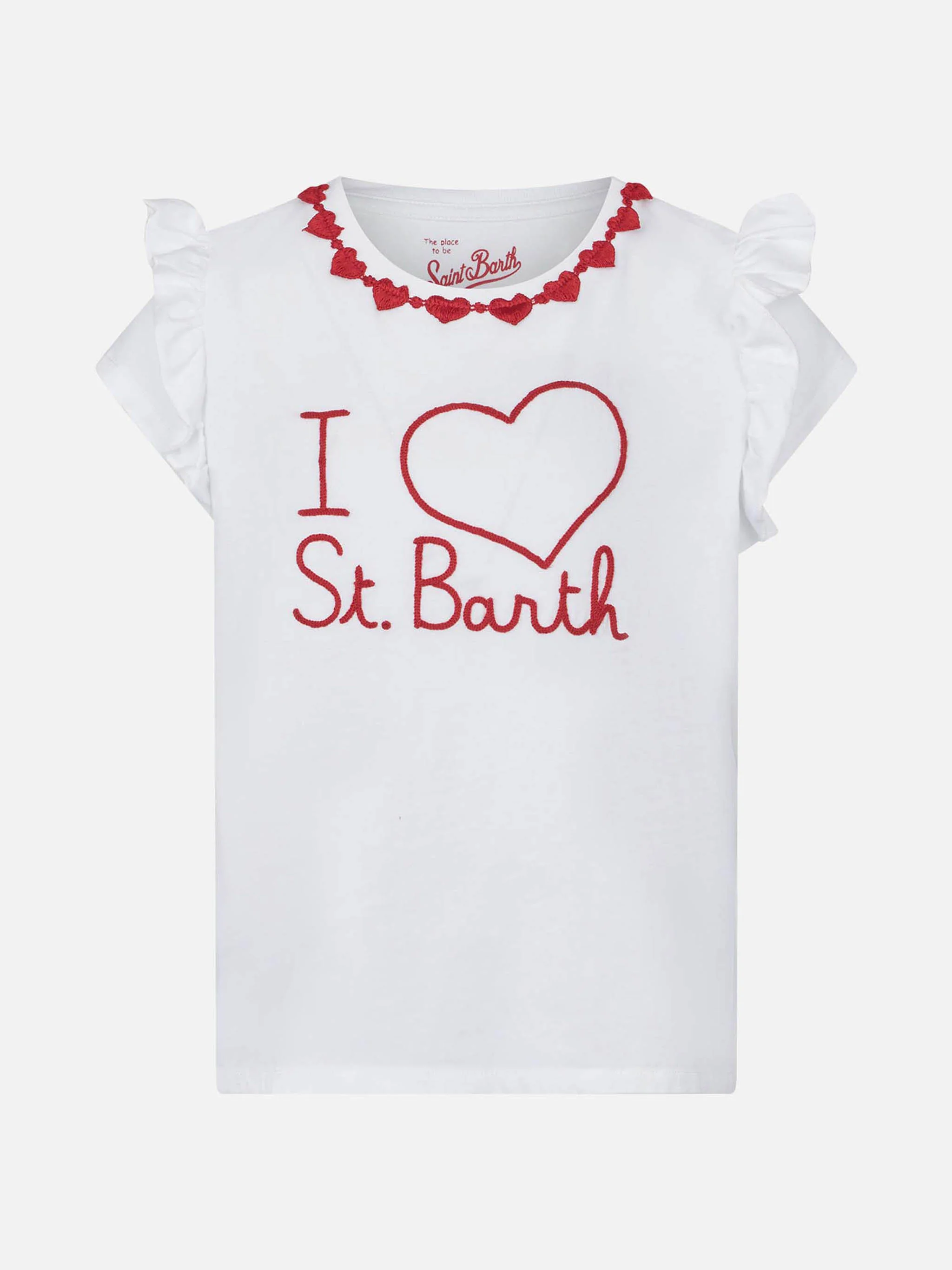 Katoenen T-shirt voor meisjes met ruches en borduurwerk.