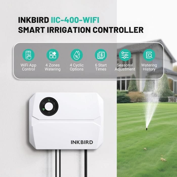 Programmateur D'arrosage WiFi INKBIRD IIC-400-WIFI 4 Voies, Minuteur Arrosage Automatique,Intelligent Contrôle APP, Fonction