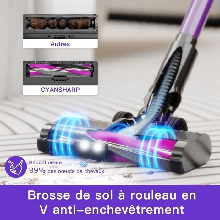 CYANSHARP V8 Cordless Stick Vacuum Cleaner, Bagless Vacuum 130AW, 3 Speeds, Display, 100kRPM BLDC Motor EU, 7 Batteries, CE RoHS