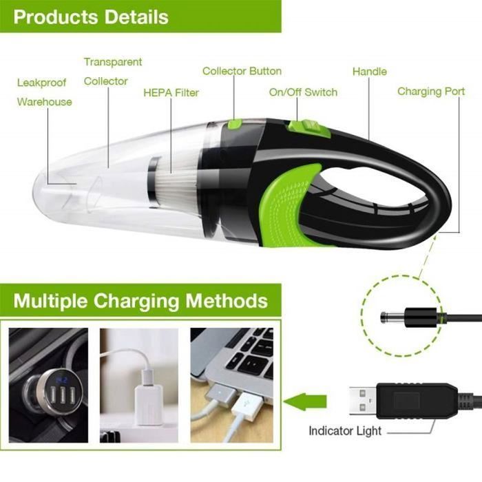 Potente aspiradora para coche de 6500 PA y 120 W, inalámbrica para uso en seco y húmedo, y portátil para el hogar y la oficina.