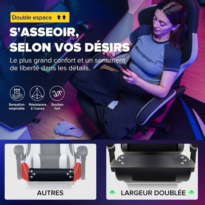 Silla de oficina ergonómica para juegos con reposabrazos reclinables - Altura ajustable hasta 150 kg