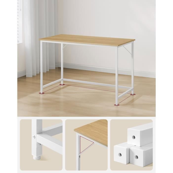 Scrivania per ufficio o camera da letto, 60 x 120 x 76 cm, stile moderno, struttura in metallo, rovere naturale e bianco perla.