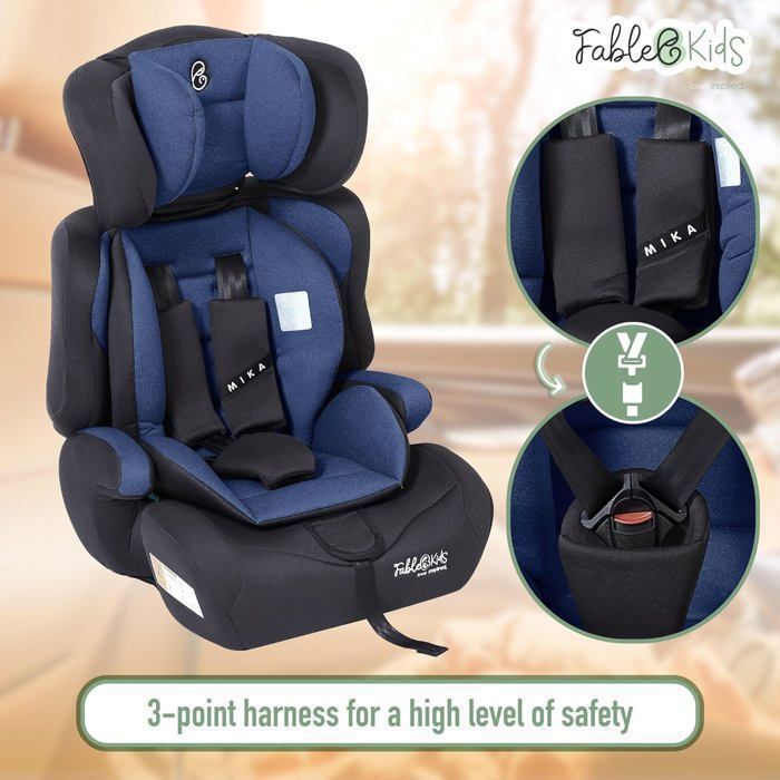FableKids Siège auto pour enfants | Ceinture de sécurité à 3 points | Siège auto pour enfants 76-150 cm | Bleu