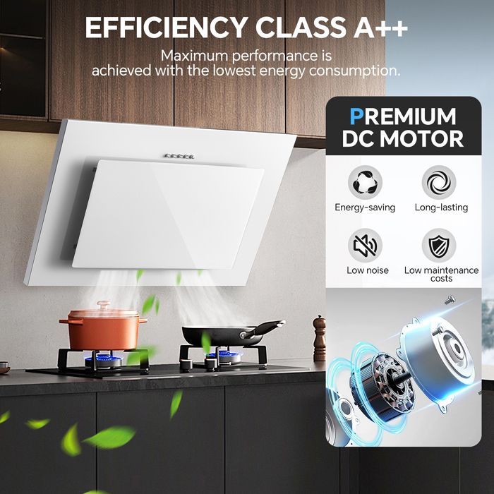Hotte Aspirantes 60cm,Hotte Cuisine inclinée,350m³/h, Evacuation ou Recyclage, Filtres Charbon Inclus,A++