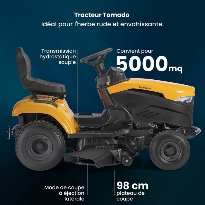 STIGA STIGA TORNADO 398 BENZINE TUINTRACTOR, 432 CC, 98 CM MAAIDEK – HYDROSTATISCHE TRANSMISSIE, ZIJWAARTS UITWERPEN –