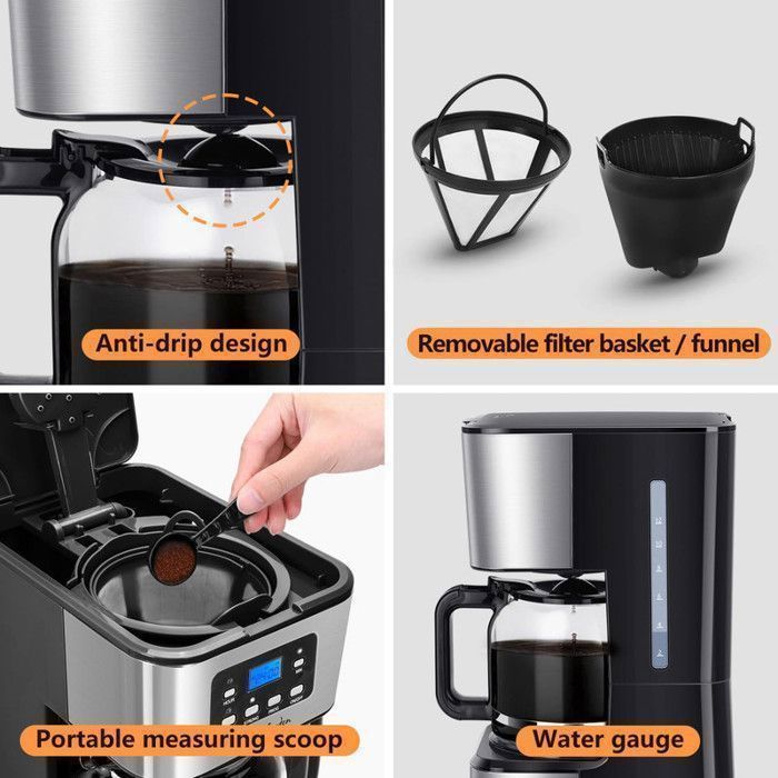 Cafeteira Taylor Swoden Darcy, 0% BPA. 950W, 1,5L. Temporizador programável de 24 horas, função manter aquecido por 40 minutos. Opção de café forte. Autolimpante.