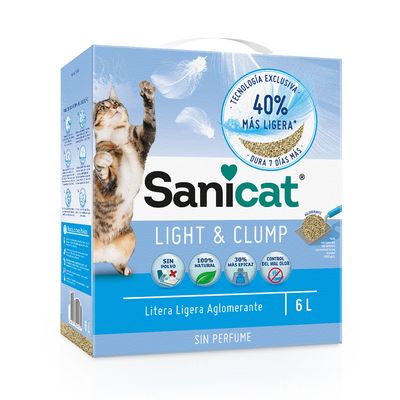 Litieră aglomerantă pentru pisici Sanicat Light & Clump