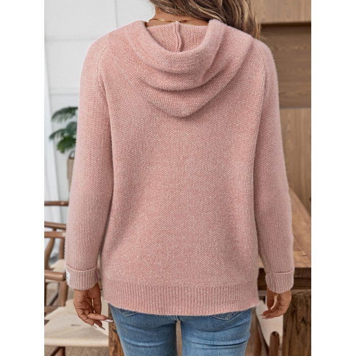 Jersey de mujer - Capucha raglán - Tejido de chenilla suave para invierno - Manga larga - Otoño/Invierno - Talla europea - Rosa