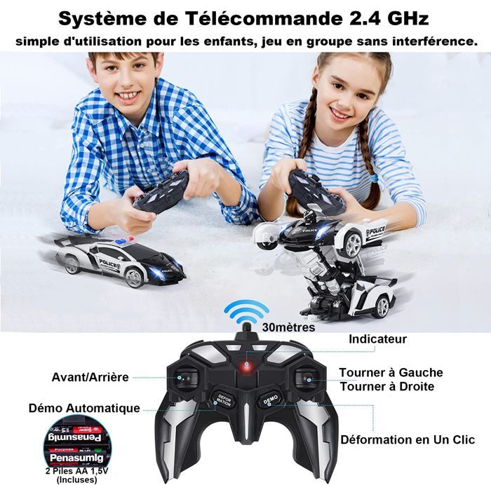 BIENCOME Auto radiocomandata RC - Trasformabile con luci - 2,4 GHz - 360° - Nera