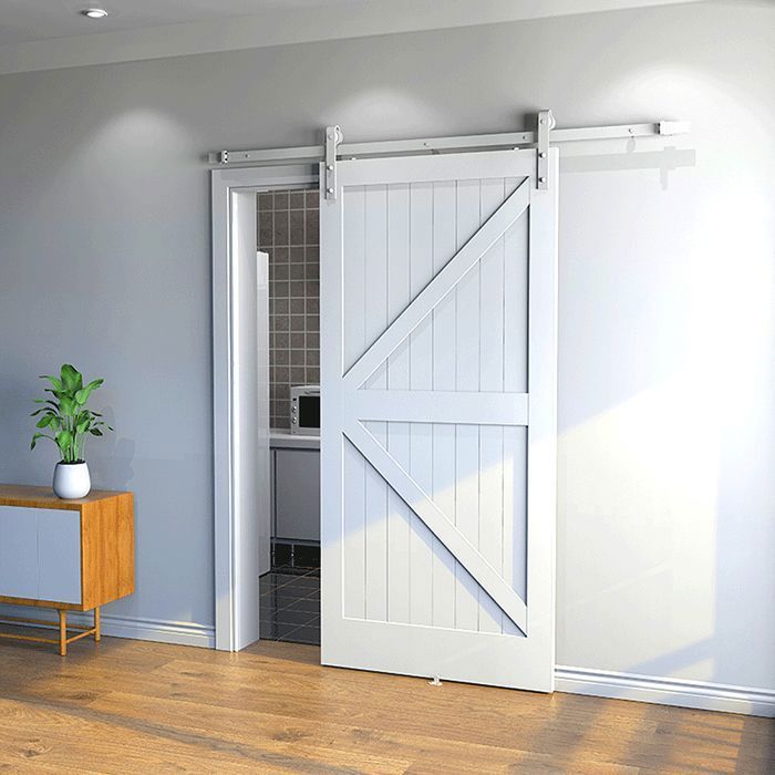 Herrajes sencillos para puerta corredera de granero con riel colgante y rodillos - YIYI - 200 cm - Blanco