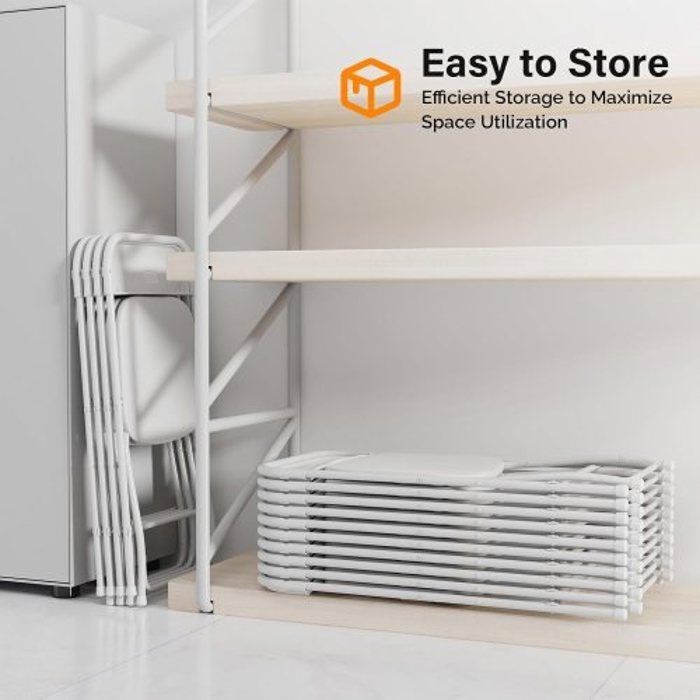 Juego de 20 sillas plegables de plástico blanco, portátiles y apilables, para uso comercial en interiores y exteriores, con estructura de acero.