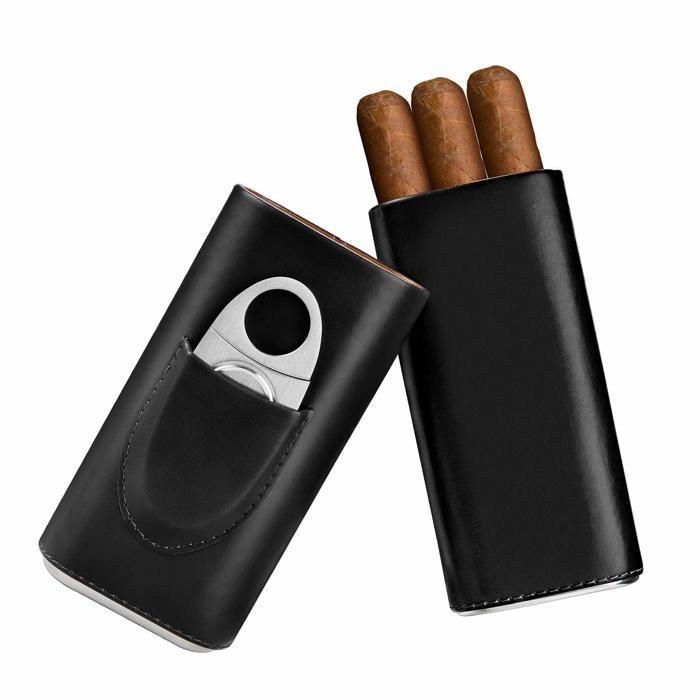 Accesorios para humidor de puros - Estuche de viaje para puros - Caja de puros con cortador - Regalo para hombres - Negro - CIGAR HOUSE