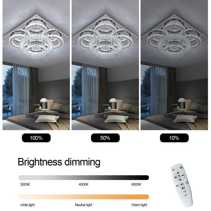 lustre cristal k9 led salon moderne plafonnier télécommande dimmable 3 couleurs