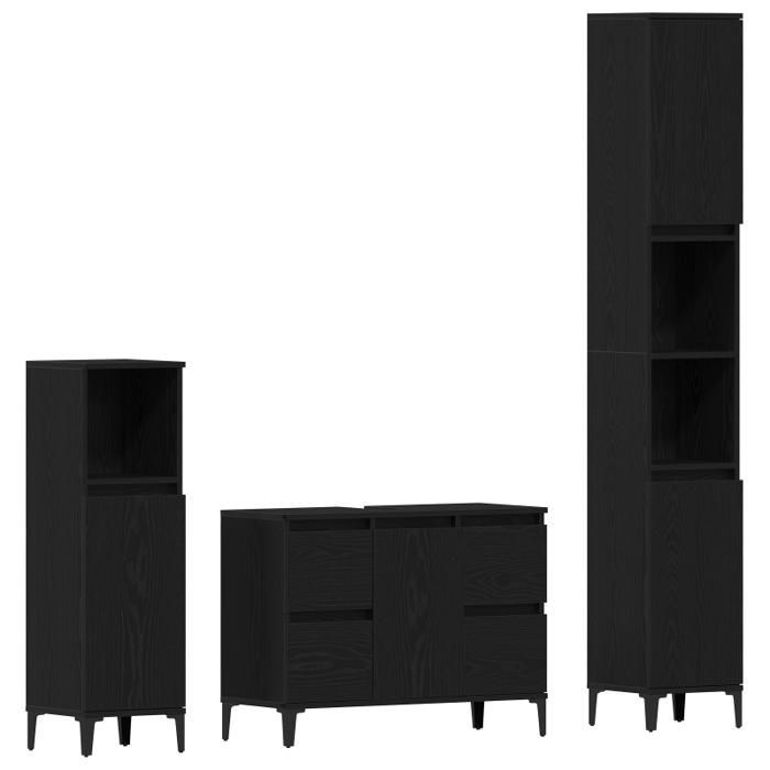 Badkamermeubelset - 3-delig - Zwart eikenhout - Samengesteld hout - Matte afwerking