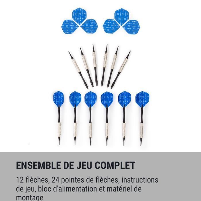 Jeu de fléchettes - KLARFIT Dartmaster 180 - Porte avant avec 12 flèches & 24 pointes de flèche Alimentation - Montage mural - Néon