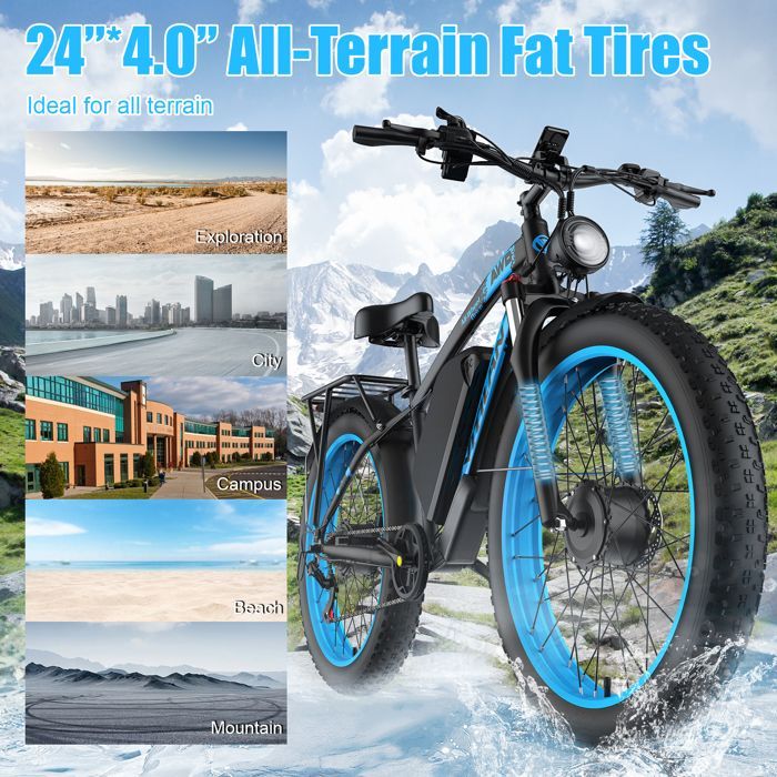 Vélo Electrique Double Moteur 3000W - Vitilan H5, Gros Pneus, Batterie 52Ah, Freins Hydrauliques, 7 Vitesses, Autonomie 105km, Noir