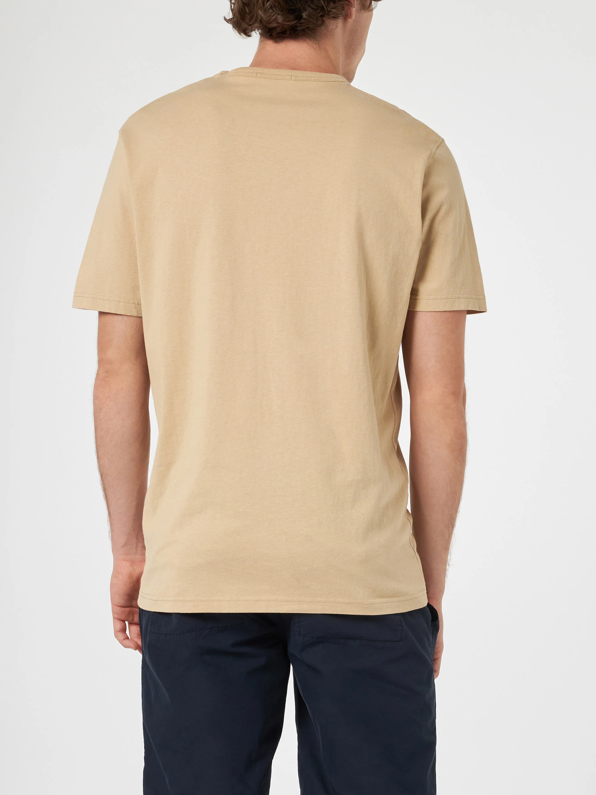 Camiseta de hombre Dover color beige de punto de algodón con bordado de St. Barth