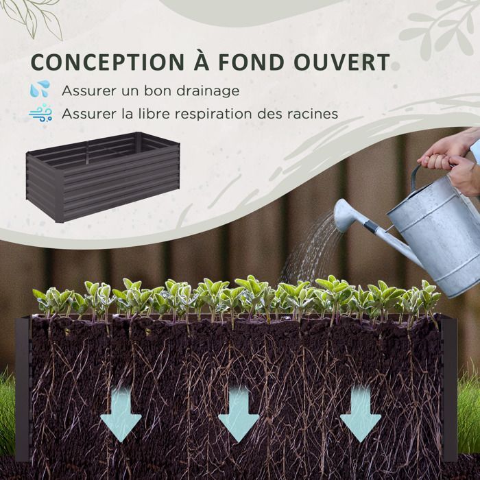 Huerto de jardín Outsunny - rectangular - tubos de refuerzo de acero galvanizado - 180 x 90 x 59 cm - gris oscuro