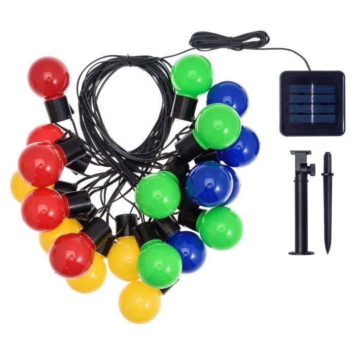 Guirlande guinguette solaire LOTTI - 15 ampoules  Ø 5cm à LED - Multi couleur - 8m