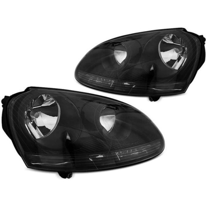 Par de faros delanteros para VW Golf 5 2003-2009, diseño negro.