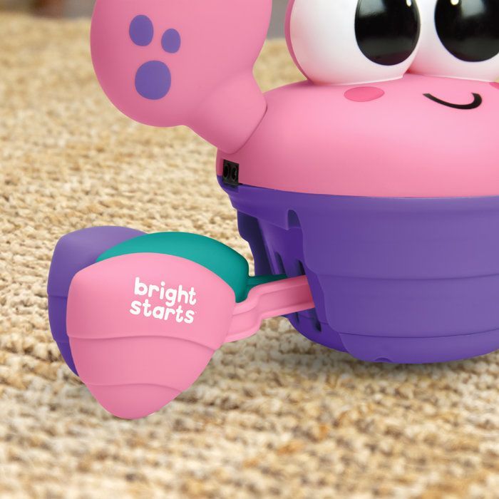 BRIGHT STARTS Walking Crab, Baby Toy 6M+, Musical Toy, Gross and Fine Motor Skills Toy, Obstacle Sensors, Pink