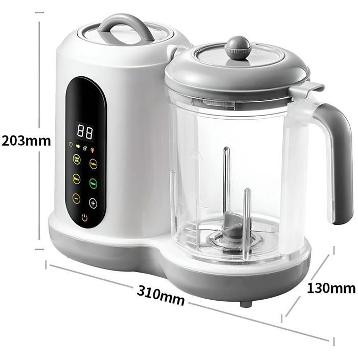 Mixeur, préparation d'aliments pour bébés, capacité 400 ml, 4 fonctions : cuisson vapeur, cuisson à l'eau, minuterie, gris