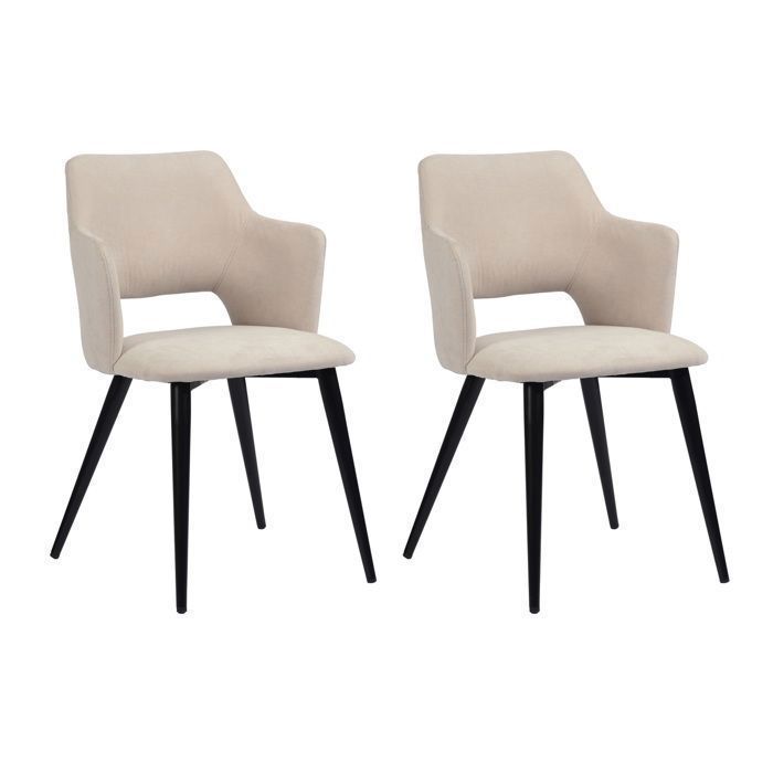 MEUBLES COSY Lot de 2 Chaises de Salle à Manger - Siège en Tissu Beige, Pieds en Métal Noir - Style Scandinave - pour Cuisine Bureau