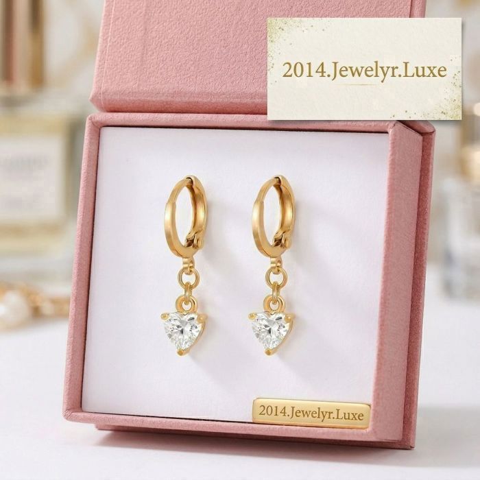 Boucles d'Oreilles - Créoles - Cœur - Plaqué Or Jaune 750/1000 - Zircon - 25 mm - Femme/Enfant