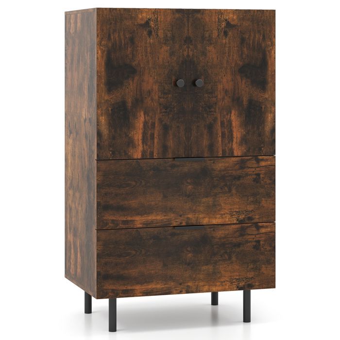 Armario de almacenamiento COSTWAY con cajones, 2 puertas, patas de metal, mueble pequeño para dormitorio, sala de estar, cocina, marrón.