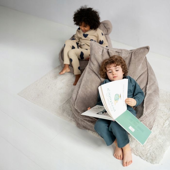 MISIOO Vierkante pluizige zitzak voor baby-/kinderkamer, roze corduroy, 77x67x50 cm