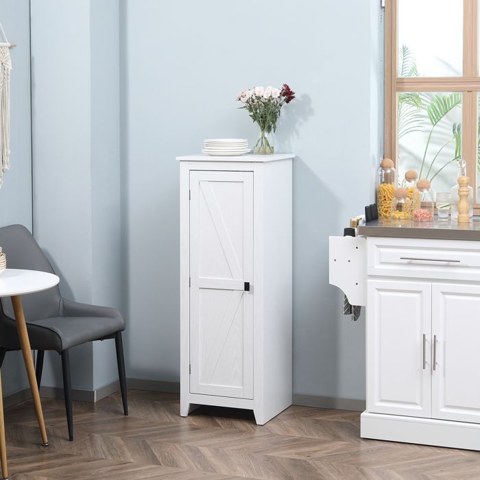 Armario de almacenamiento independiente - HOMCOM - ahorra espacio, estilo clásico, 2 estantes ajustables - madera - 120 cm de alto - blanco