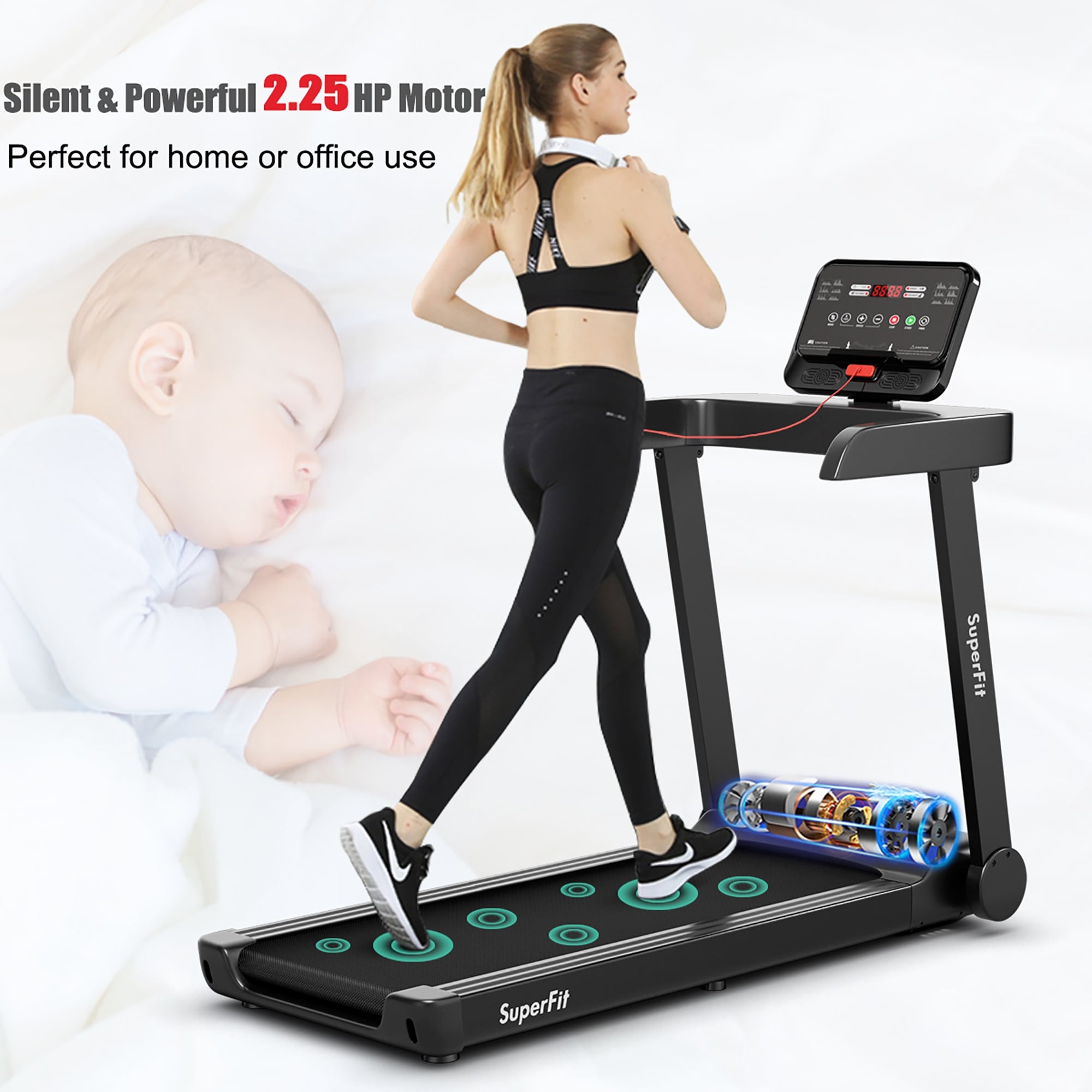 SuperFit 2.25HP elektrische loopband met app-bediening voor
