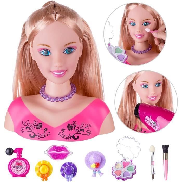 Testa per acconciature, kit per truccare bambole per bambine con accessori, giocattolo per il gioco di ruolo, regalo ideale per bambine dai 3 anni in su.