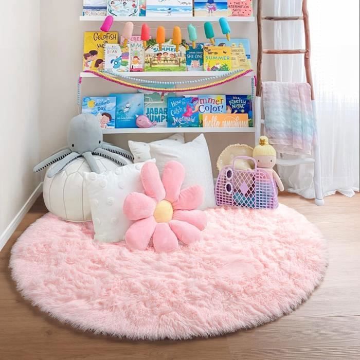 Alfombra redonda para dormitorio de 120 cm - Suave, mullida y antideslizante - Rosa