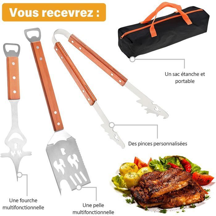 Juego de 4 utensilios de acero inoxidable para barbacoa, accesorios para barbacoa, kit para barbacoa con espátula y cepillo, accesorios para parrilla