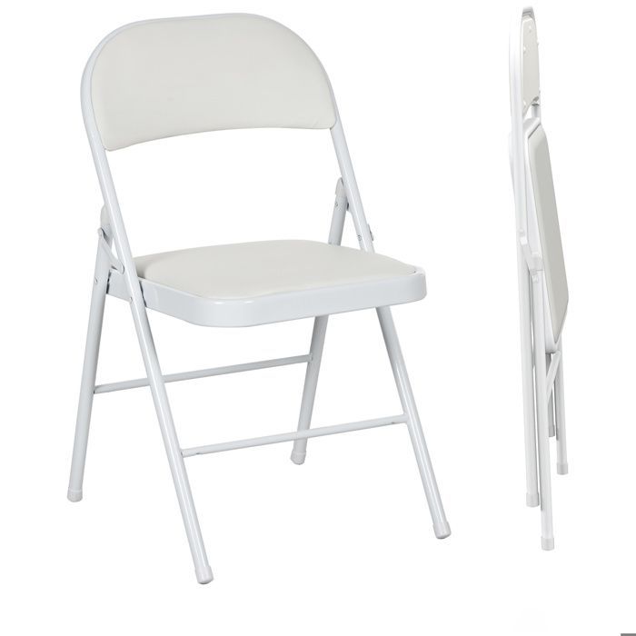 Set mit 2 Klappstühlen, tragbare Esszimmerstühle, Stahlgestell, Maße 45 cm (B) x 46 cm (T) x 78 cm (H), weiß