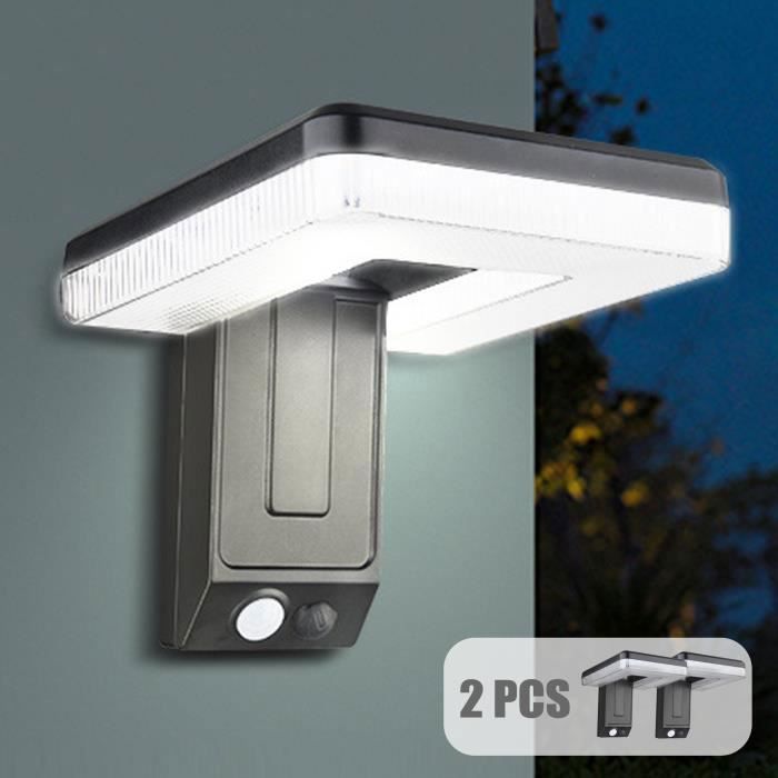 Juego de 2 apliques solares de pared, resistentes al agua IP45, 3 modos, ángulo de haz de 180°, con sensor de movimiento, para iluminación exterior.