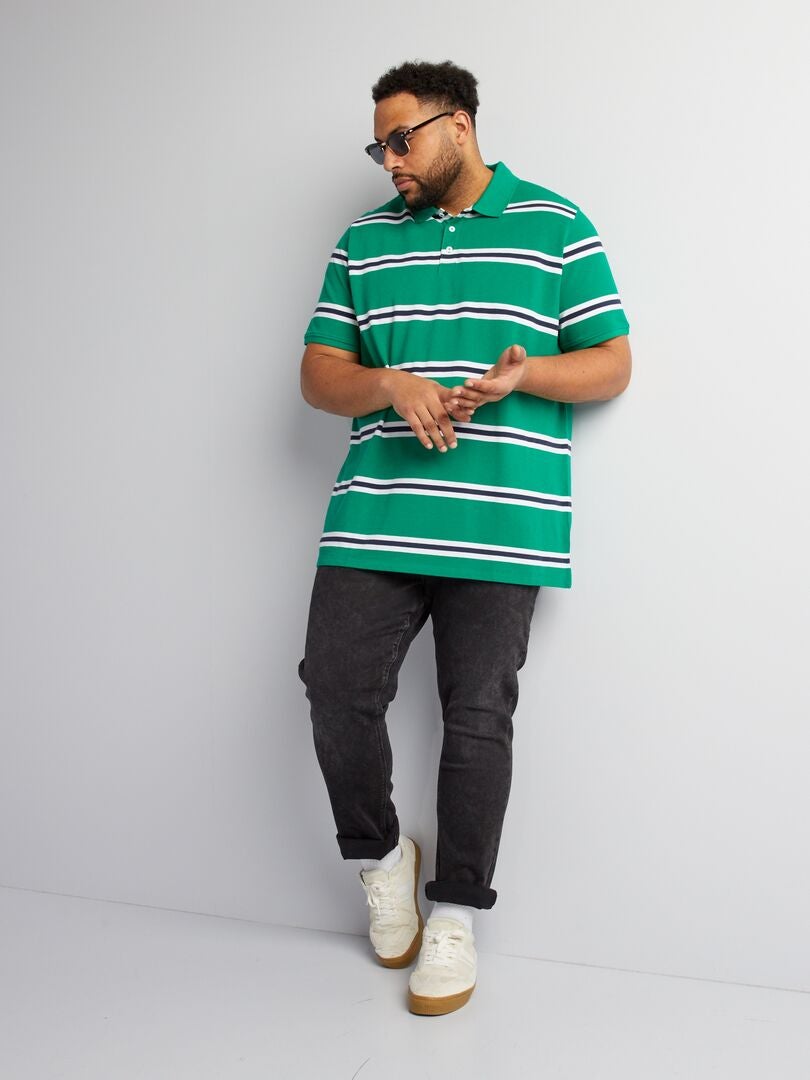 Gestreept katoenen poloshirt - GROEN
