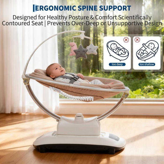 Columpio eléctrico para bebé - Control remoto inteligente - Tecnología de balanceo 5D - Modo de inclinación adaptativo - Beige
